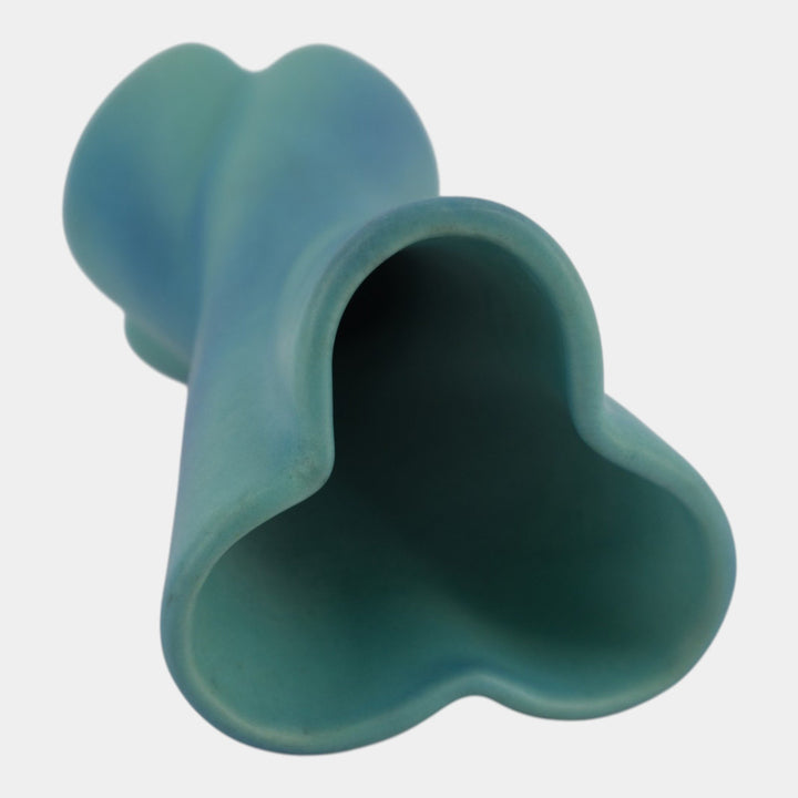 Van Briggle 1960s Matte Turquoise Twisted Sculptural Art Pottery Vase