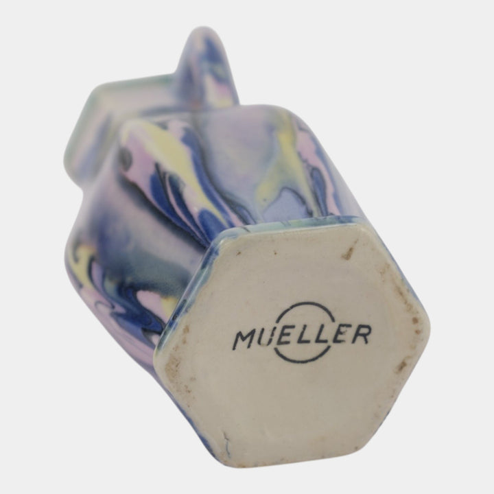 Mueller Pottery Illinois 1920s Art Deco Marbleized Handled Ceramic Cabinet Vase