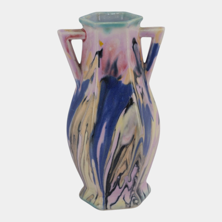 Mueller Pottery Illinois 1920s Vintage Art Deco Pottery Handled Ceramic Vase