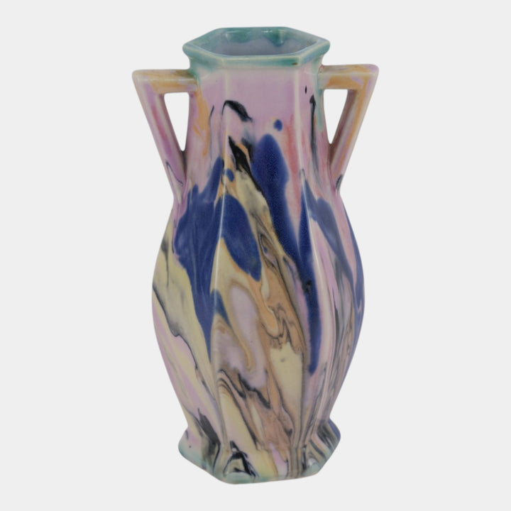 Mueller Pottery Illinois 1920s Vintage Art Deco Pottery Handled Ceramic Vase