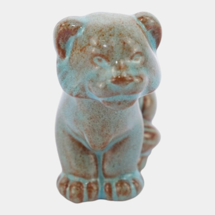 Nicodemus Pottery Turquoise Brown Lion Cub Figural Art Pottery Animal Figurine