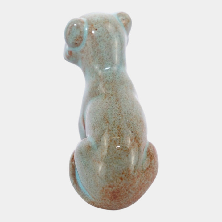 Nicodemus Pottery Turquoise Brown Lion Cub Figural Art Pottery Animal Figurine