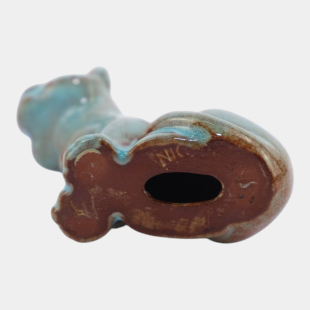 Nicodemus Pottery Turquoise Brown Lion Cub Figural Art Pottery Animal Figurine