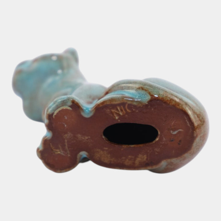 Nicodemus Pottery Turquoise Brown Lion Cub Figural Art Pottery Animal Figurine