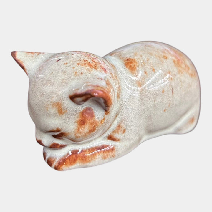 Nicodemus Pottery Glossy Brown Sleeping Kitten Figural Art Pottery Cat Figurine