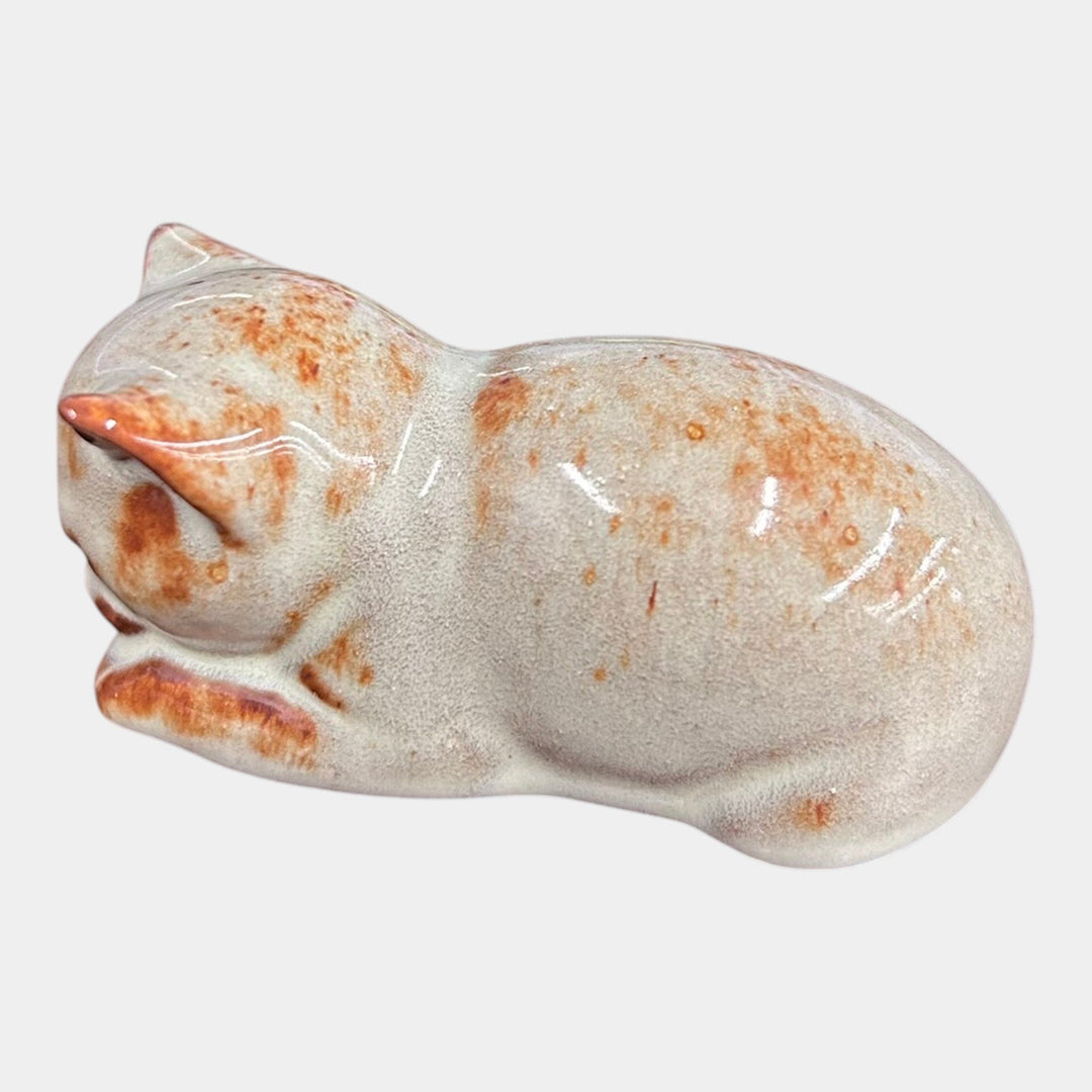 Nicodemus Pottery Glossy Brown Sleeping Kitten Figural Art Pottery Cat Figurine