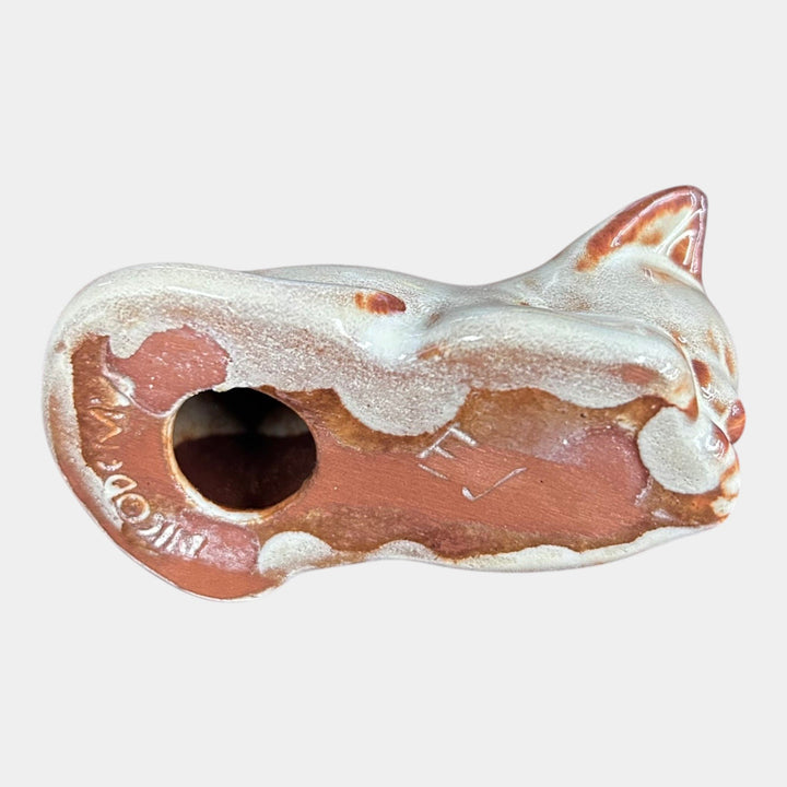Nicodemus Pottery Glossy Brown Sleeping Kitten Figural Art Pottery Cat Figurine