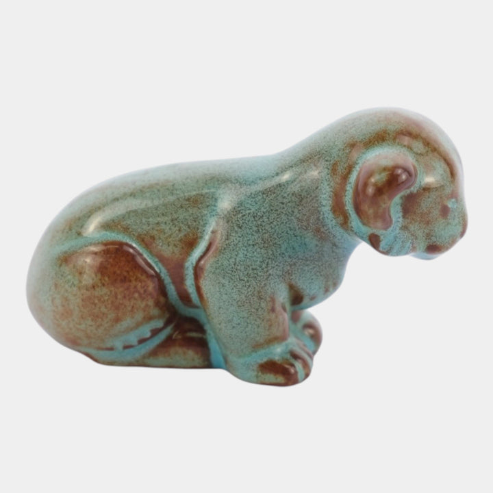 Nicodemus Pottery Turquoise Brown Lion Cub Figural Art Pottery Animal Figurine