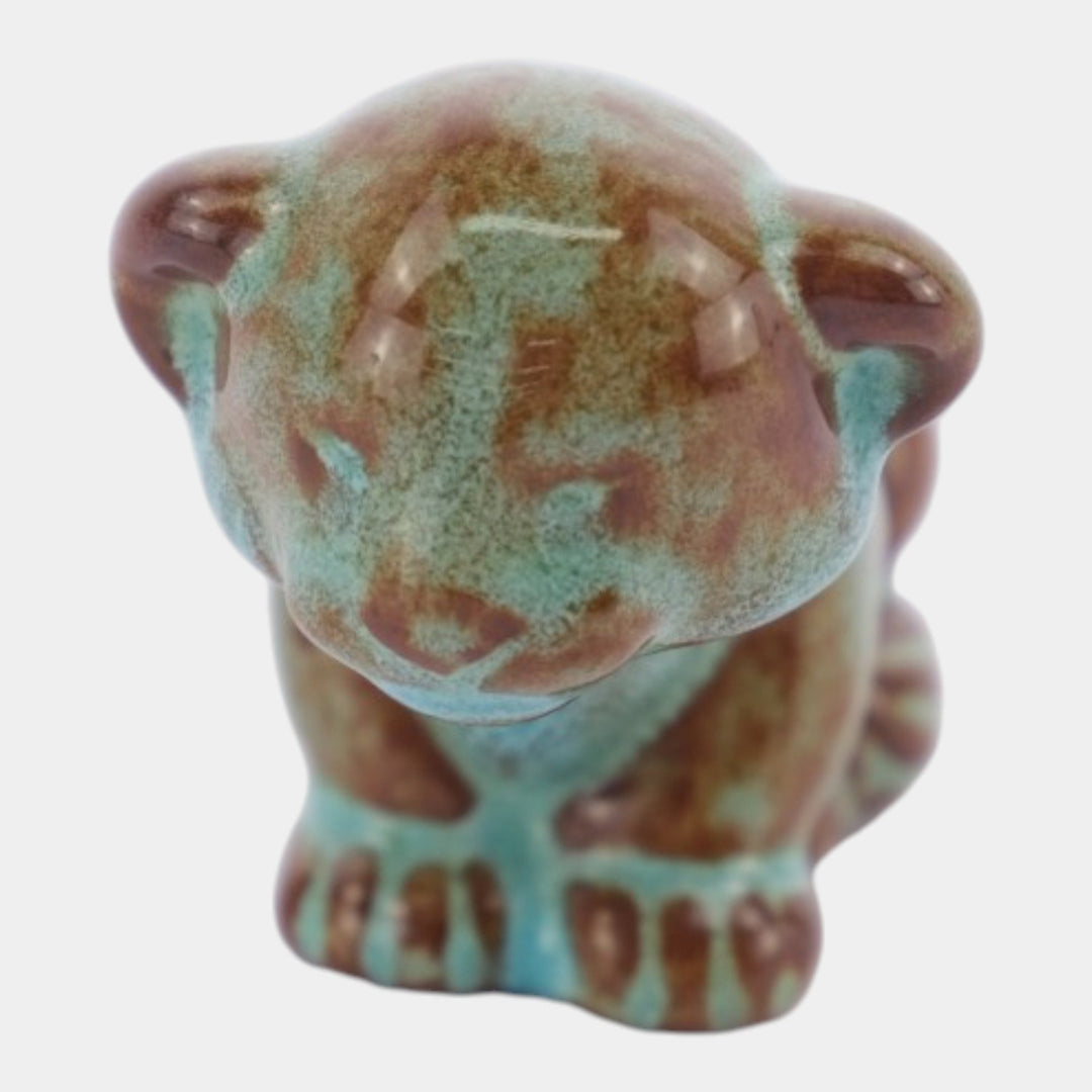 Nicodemus Pottery Turquoise Brown Lion Cub Figural Art Pottery Animal Figurine