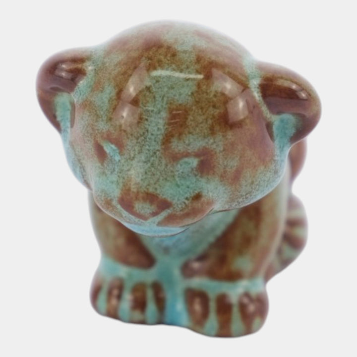 Nicodemus Pottery Turquoise Brown Lion Cub Figural Art Pottery Animal Figurine