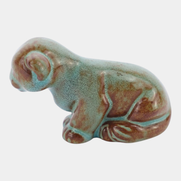 Nicodemus Pottery Turquoise Brown Lion Cub Figural Art Pottery Animal Figurine
