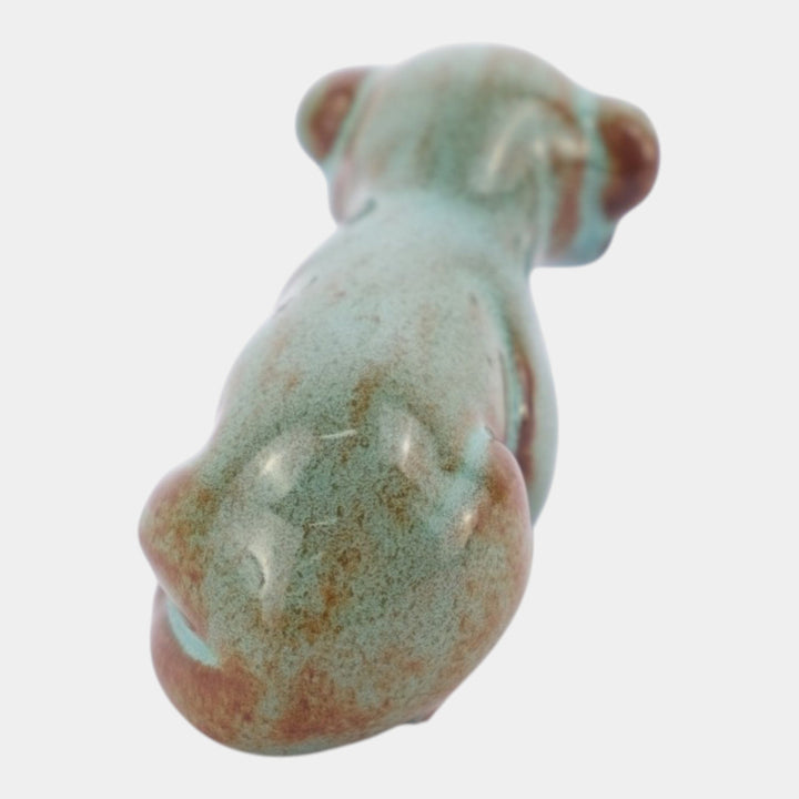 Nicodemus Pottery Turquoise Brown Lion Cub Figural Art Pottery Animal Figurine