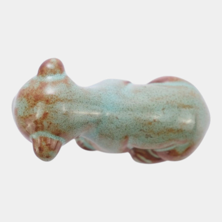 Nicodemus Pottery Turquoise Brown Lion Cub Figural Art Pottery Animal Figurine