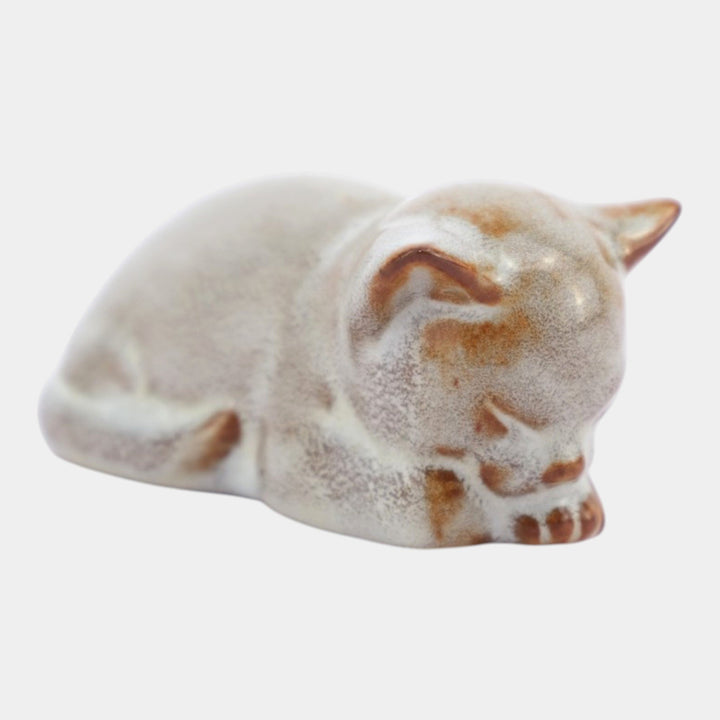 Nicodemus Pottery Glossy Brown Sleeping Kitten Figural Art Pottery Cat Figurine