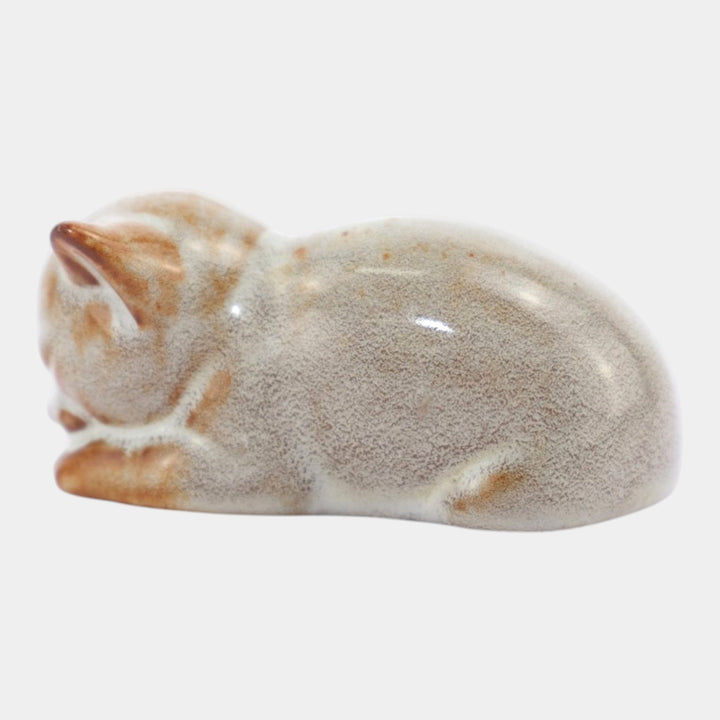 Nicodemus Pottery Glossy Brown Sleeping Kitten Figural Art Pottery Cat Figurine