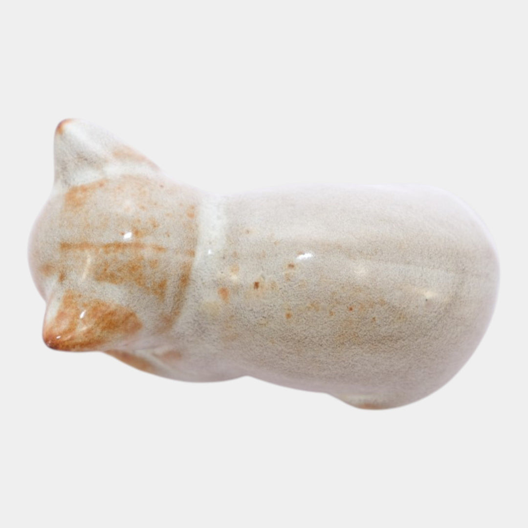 Nicodemus Pottery Glossy Brown Sleeping Kitten Figural Art Pottery Cat Figurine