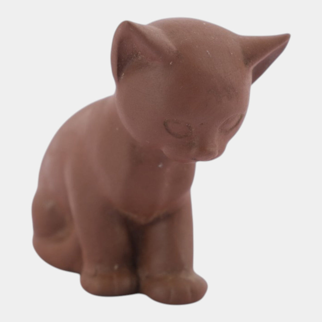 Nicodemus Pottery Matte Brown Seated Kitten Figural Art Pottery Cat Figurine