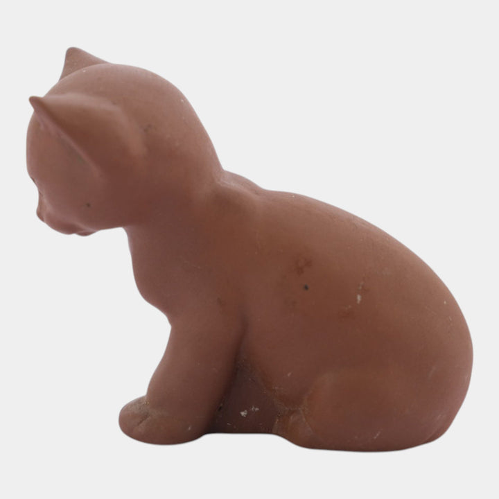Nicodemus Pottery Matte Brown Seated Kitten Figural Art Pottery Cat Figurine