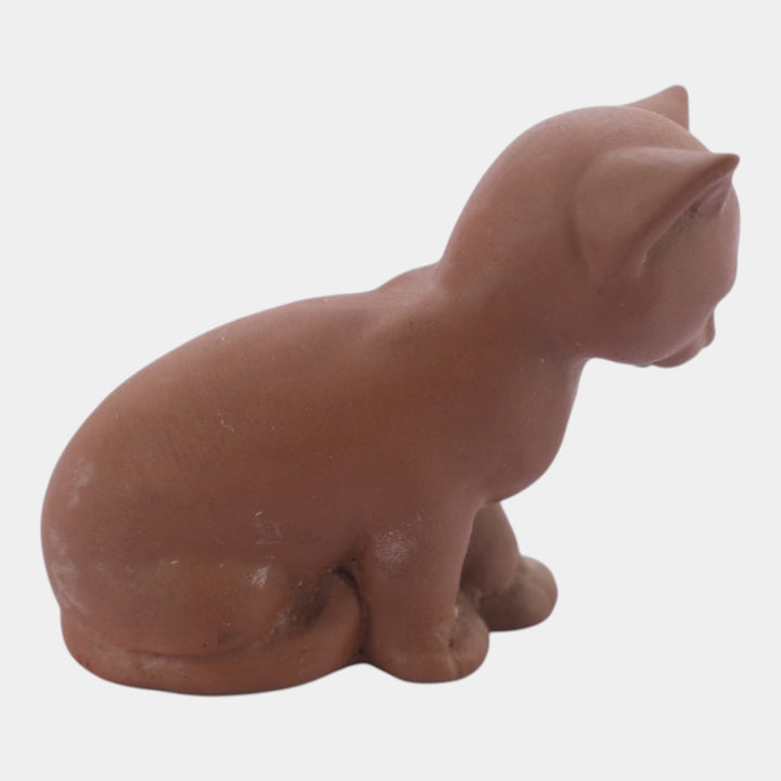 Nicodemus Pottery Matte Brown Seated Kitten Figural Art Pottery Cat Figurine