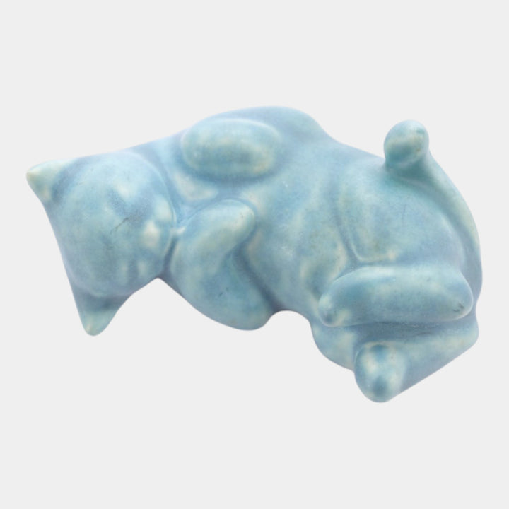 Rookwood 1945 Art Pottery Matte Blue Cat Ceramic Paperweight Figurine 6661