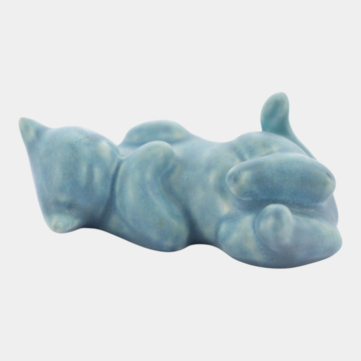 Rookwood 1945 Art Pottery Matte Blue Cat Ceramic Paperweight Figurine 6661
