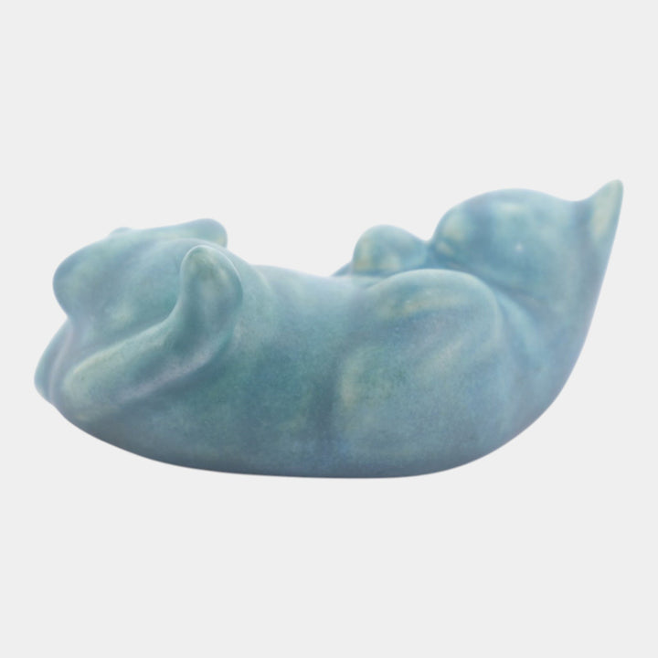 Rookwood 1945 Art Pottery Matte Blue Cat Ceramic Paperweight Figurine 6661