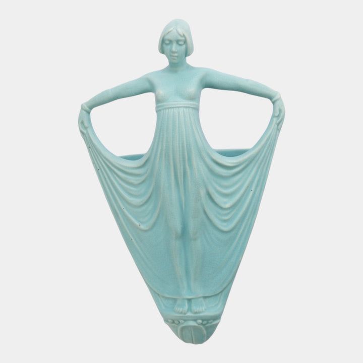 Weller Hobart 1920s Vintage Art Deco Pottery Blue Lady Ceramic Wall Pocket