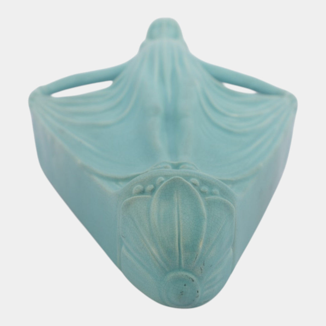 Weller Hobart 1920s Vintage Art Deco Pottery Blue Lady Ceramic Wall Pocket