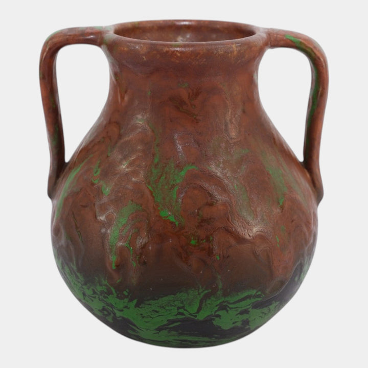 Weller Greora 1930s Vintage Arts and Crafts Pottery Green Bulbous Handled Vase