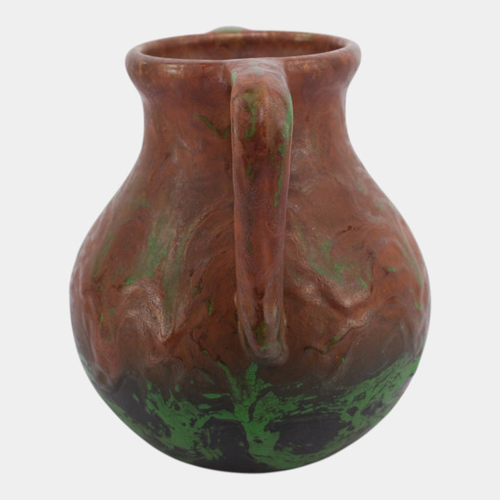 Weller Greora 1930s Vintage Arts and Crafts Pottery Green Bulbous Handled Vase