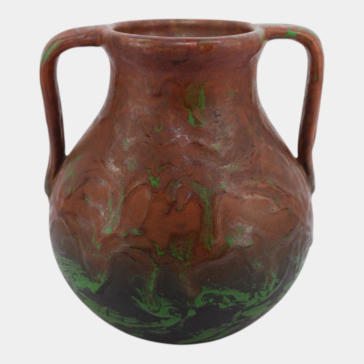 Weller Greora 1930s Vintage Arts and Crafts Pottery Green Bulbous Handled Vase