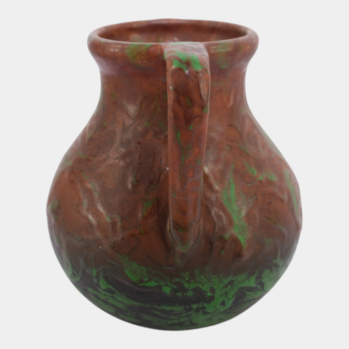 Weller Greora 1930s Vintage Arts and Crafts Pottery Green Bulbous Handled Vase