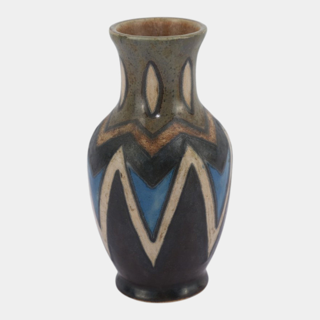 Quimper Odetta French Art Deco Blue Black Geometric Art Pottery Ceramic Vase
