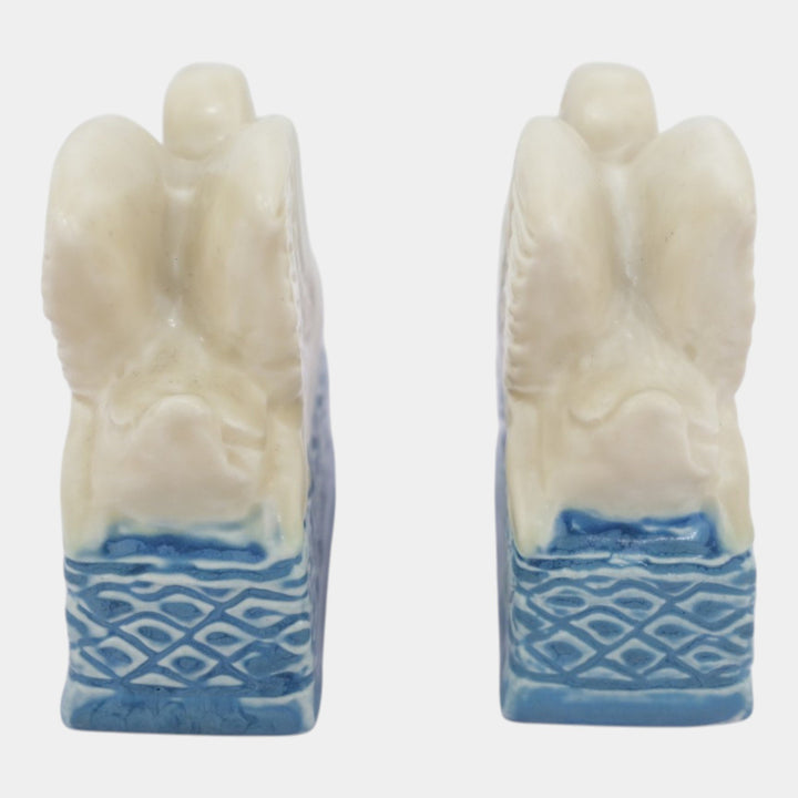 Rookwood 1929 Vintage Art Pottery White Blue Swan Ceramic Bookends 6021