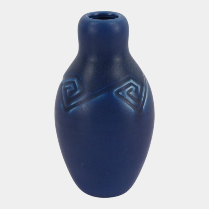 Rookwood Pottery 1903 Matte Blue Carved Geometric Arts And Crafts Z Line Vase