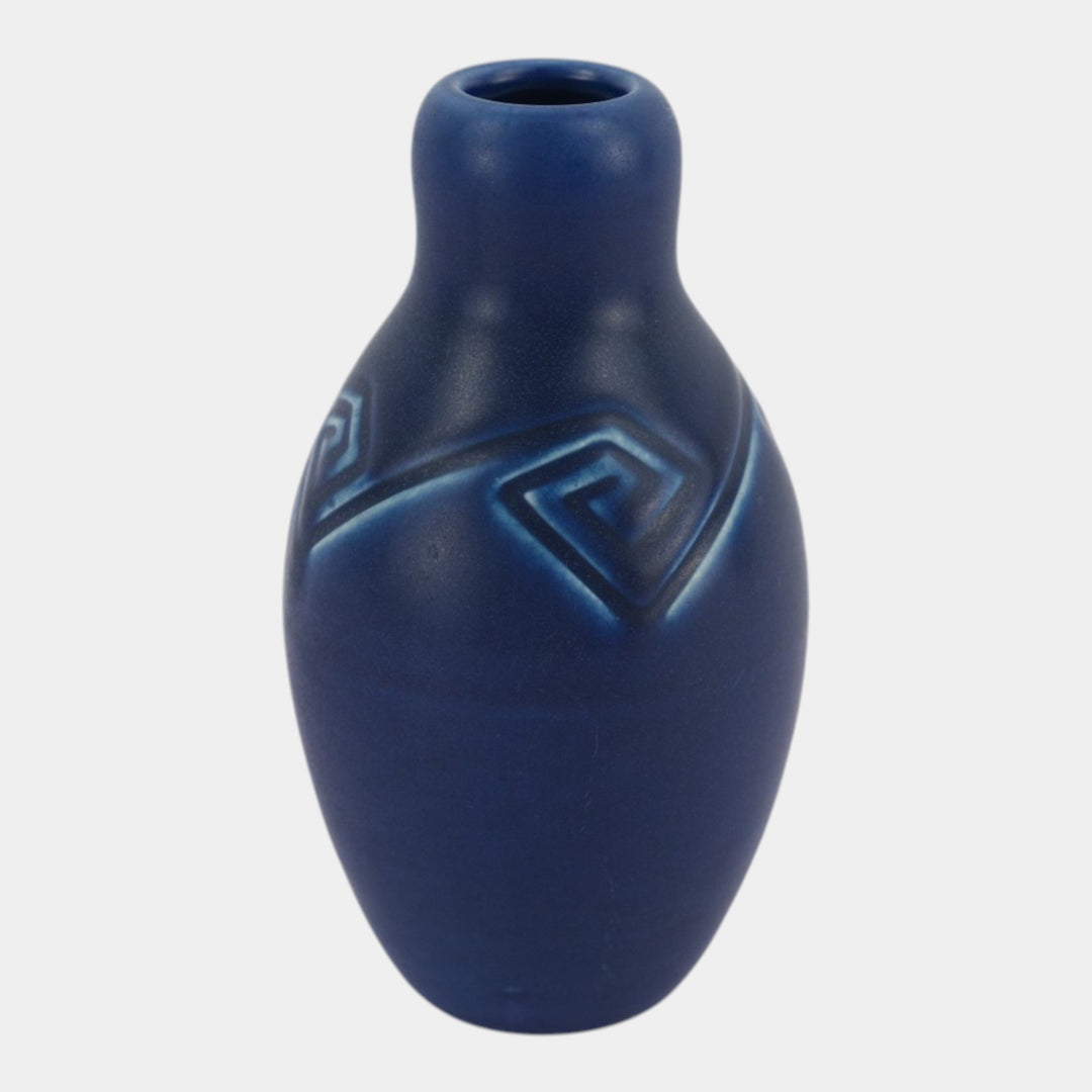 Rookwood Pottery 1903 Matte Blue Carved Geometric Arts And Crafts Z Line Vase