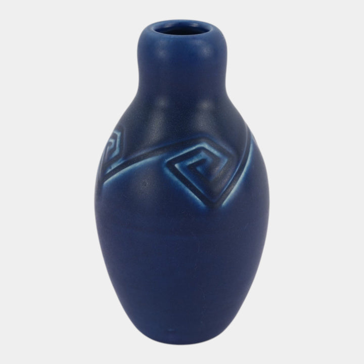 Rookwood Pottery 1903 Matte Blue Carved Geometric Arts And Crafts Z Line Vase