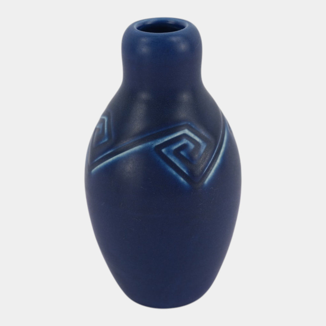 Rookwood Pottery 1903 Matte Blue Carved Geometric Arts And Crafts Z Line Vase