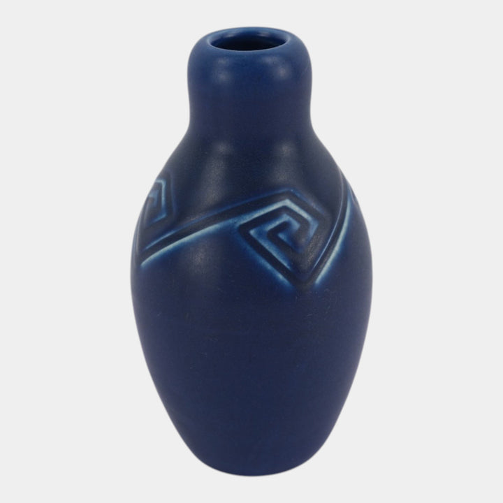 Rookwood Pottery 1903 Matte Blue Carved Geometric Arts And Crafts Z Line Vase