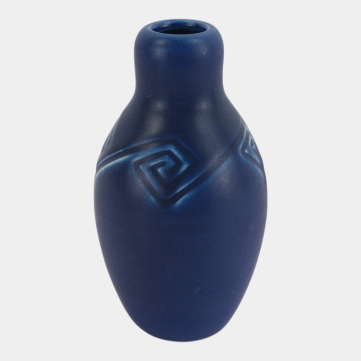 Rookwood Pottery 1903 Matte Blue Carved Geometric Arts And Crafts Z Line Vase