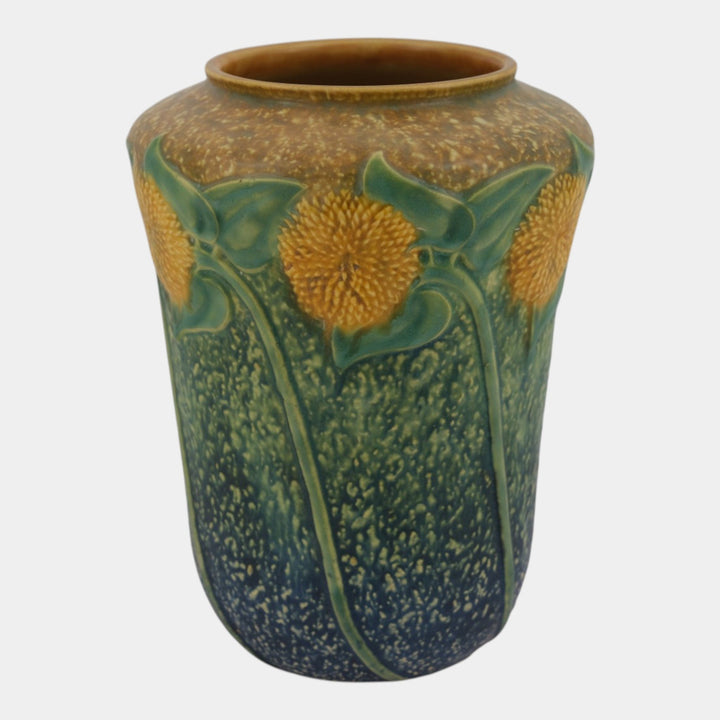 Roseville Sunflower 1930 Vintage Art Pottery Ceramic Vase 492-10