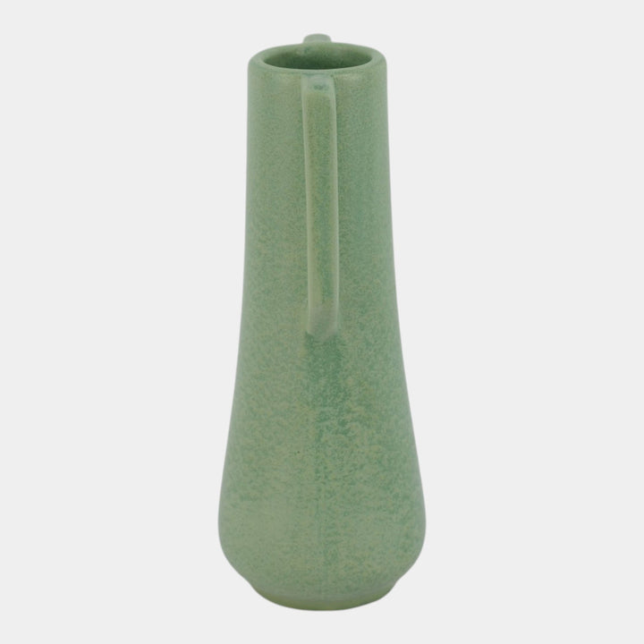 Haeger 1920s Art Pottery Geranium Leaf Frosted Matte Green Handled Adam Vase