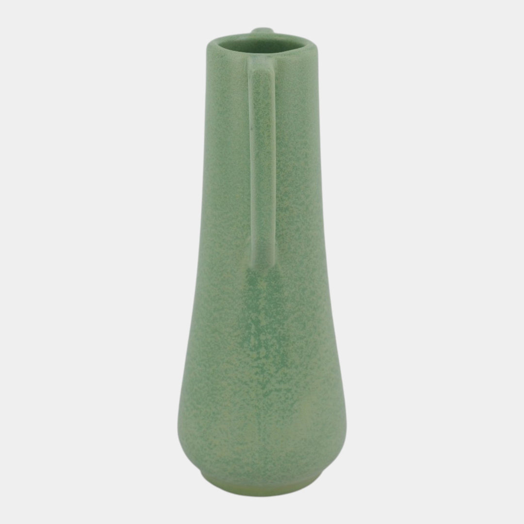 Haeger 1920s Art Pottery Geranium Leaf Frosted Matte Green Handled Adam Vase