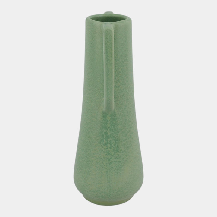 Haeger 1920s Art Pottery Geranium Leaf Frosted Matte Green Handled Adam Vase