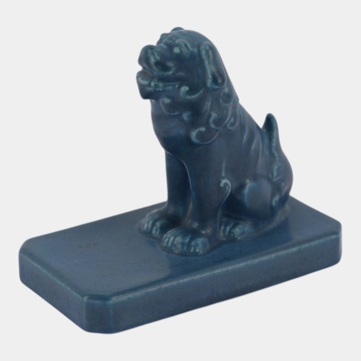 Rookwood 1924 Vintage Art Pottery Blue Foo Dog Ceramic Paperweight Figurine 2747