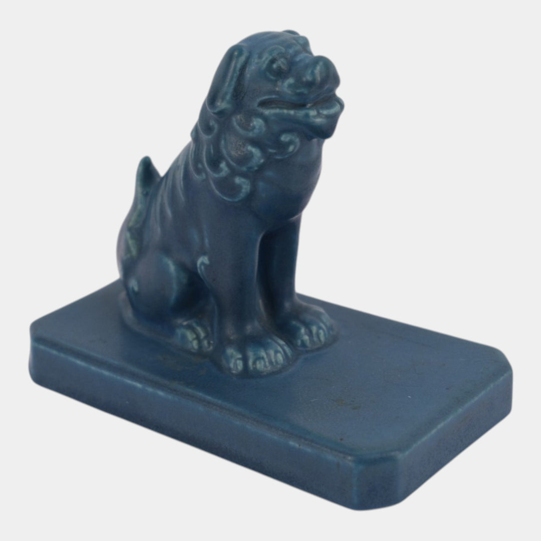 Rookwood 1924 Vintage Art Pottery Blue Foo Dog Ceramic Paperweight Figurine 2747