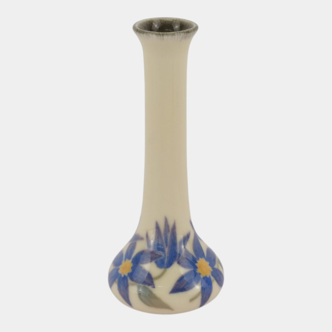 Rookwood 1927 Vintage Art Deco Pottery White Blue Floral Vase 2309 Wilcox