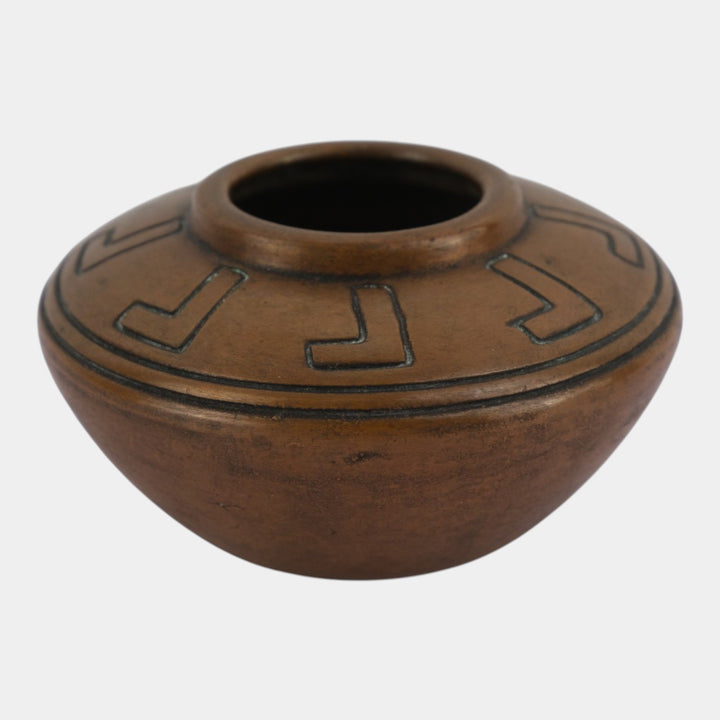 Clewell Pottery Copper Clad Arts and Crafts Geometric Decorated Low Bowl Vase