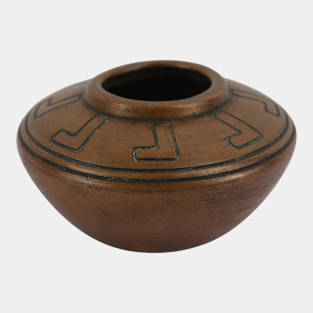 Clewell Pottery Copper Clad Arts and Crafts Geometric Decorated Low Bowl Vase