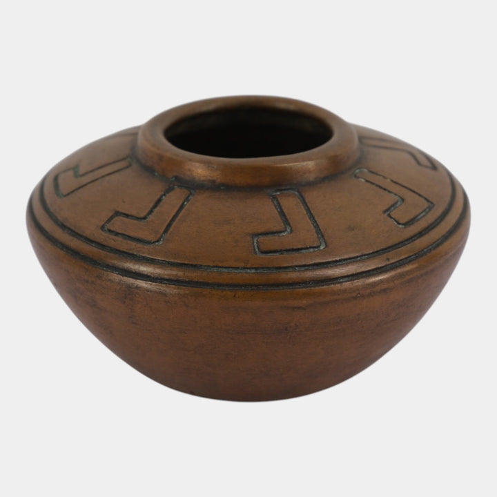 Clewell Pottery Copper Clad Arts and Crafts Geometric Decorated Low Bowl Vase